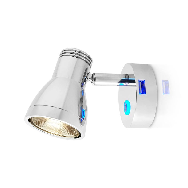 THALASSA مصباح قراءة جداري THALASSA 3W RV مع منفذ USB، تشطيب كروم جهد منخفض 0.25A، 10V-30V LED مرن مثبت على السطح، ضوء أبيض دافئ رائع للبيئة الداخلية - Image 1